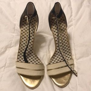 Black, white, and gold high heel sandals 💰